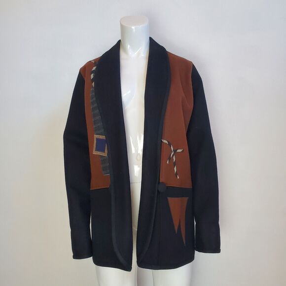 Vintage 90's Beppa Black Patchwork Wool Jacket - Picture 2 of 7